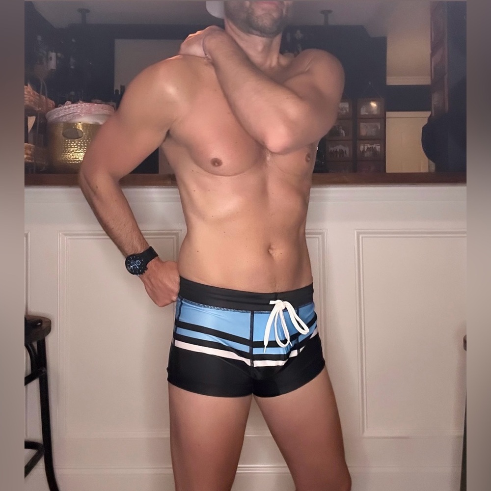 Project 51 | Cassis Square Cut Swim Trunks in Blue / Black / White (Medium) - Picture 3 of 13